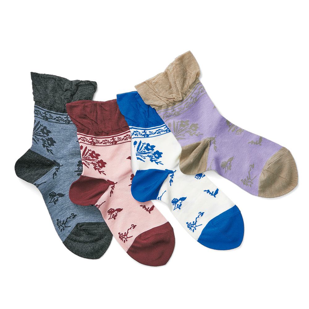 昌和莫大小 消臭機能素材の花柄靴下 4色セット ライトアップオンラインストア