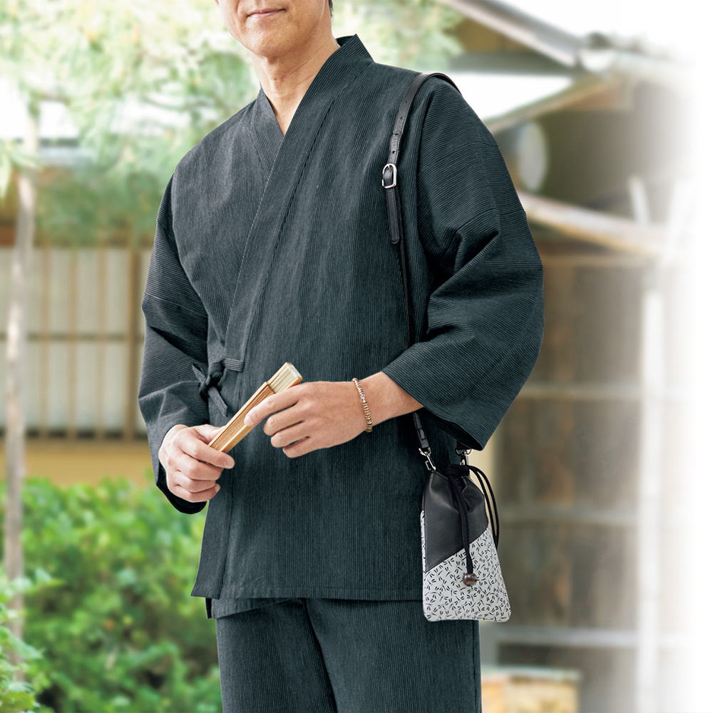 藤井直行 江戸袋物 鹿革と牛革のコンビ合財袋 ショルダーストラップ付 ライトアップオンラインストア