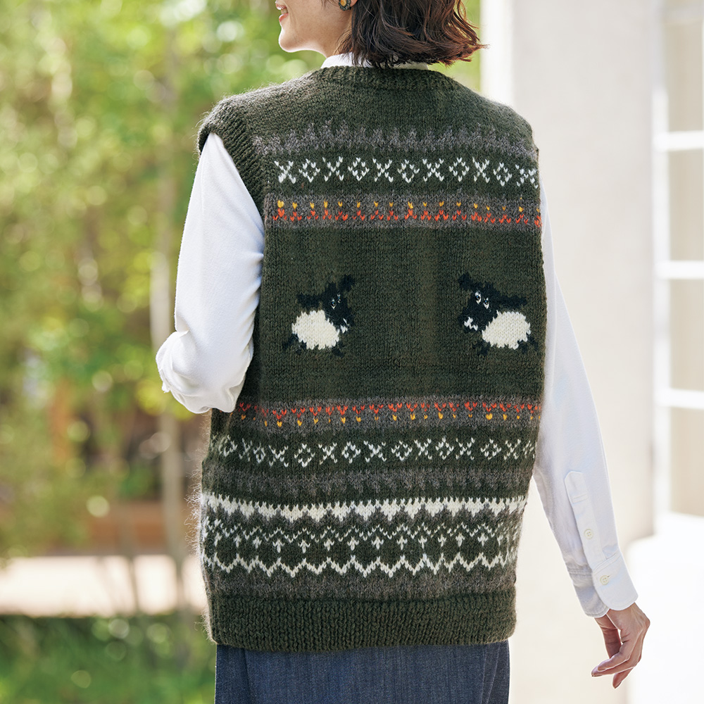 手編み羊柄ベスト／婦人用