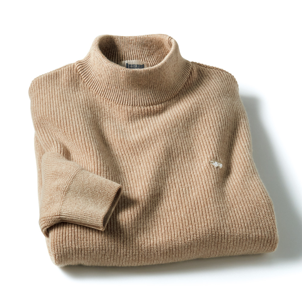 カシミヤ・畦編みモックネックセーター