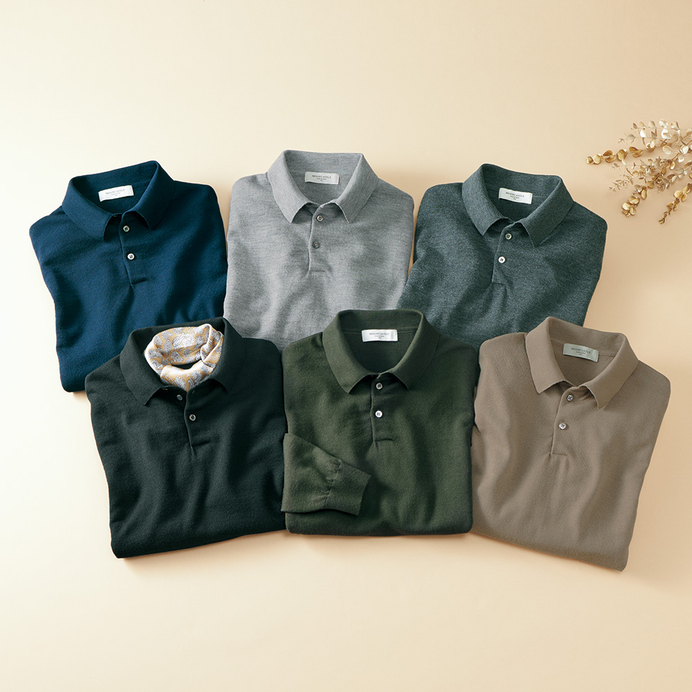 エクストラファインメリノ･長袖ニットポロシャツ