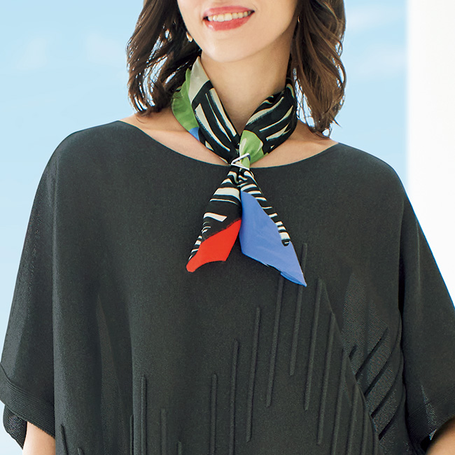 リング付きコットンシルクミニスカーフ／ボタニカル