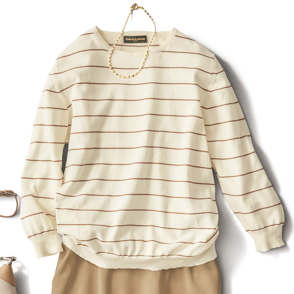 綿ニット七分袖プルオーバー