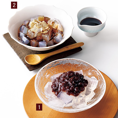 1.とろり冷やしあずき、2.黒豆きな粉かんてん