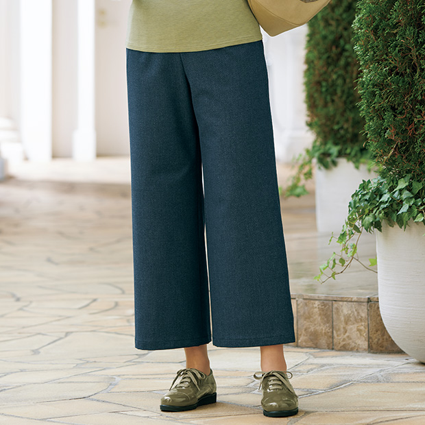 デニム風ストレッチワイドパンツ