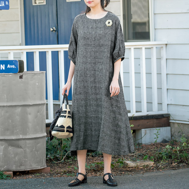 リネングレンチェックワンピース