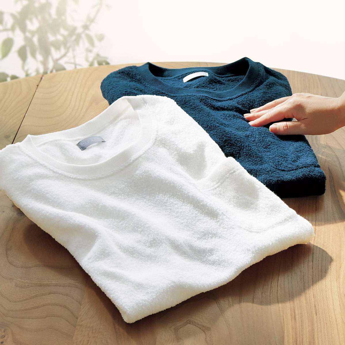 ソデス編み機の両面パイル半袖Tシャツ／2色セット