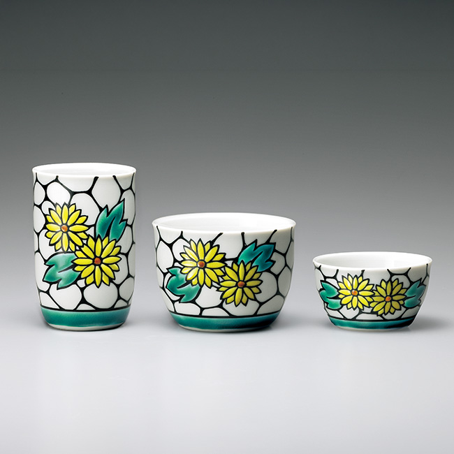 九谷焼/三具足(蓮と菊)