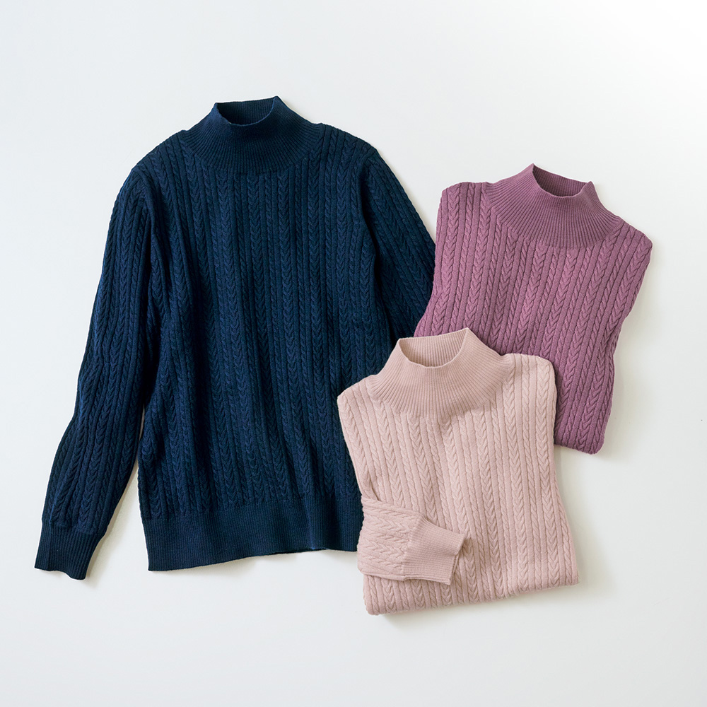 洗えるウールケーブル柄プルオーバー