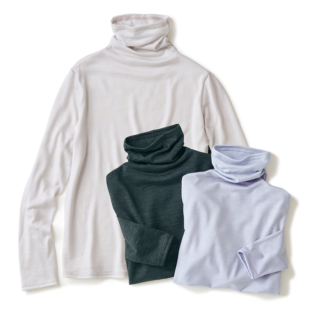 ウォッシャブルウールボトルネックプルオーバー