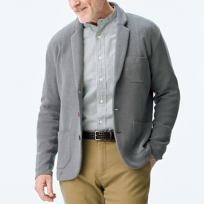 洗えるシルク混･片畦ニットジャケット