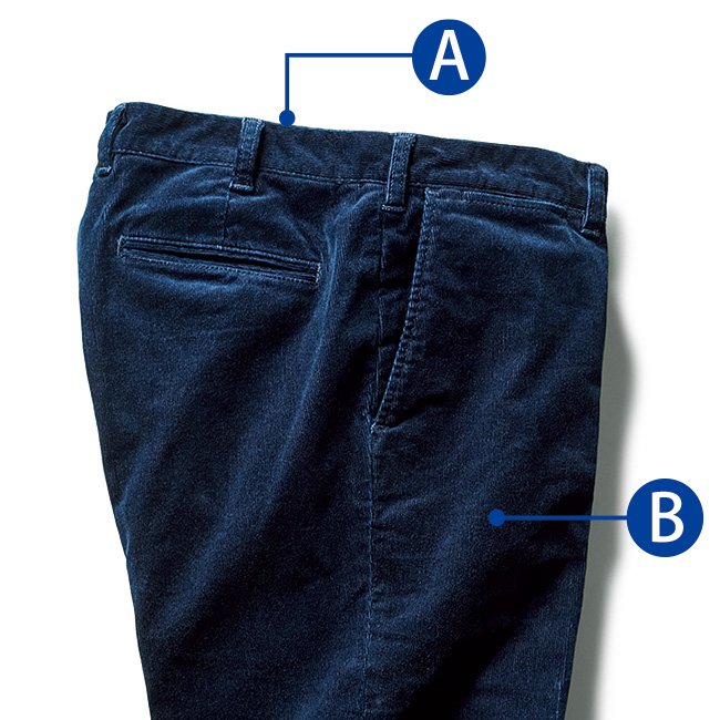 大人のインディゴコーデュロイスラックス