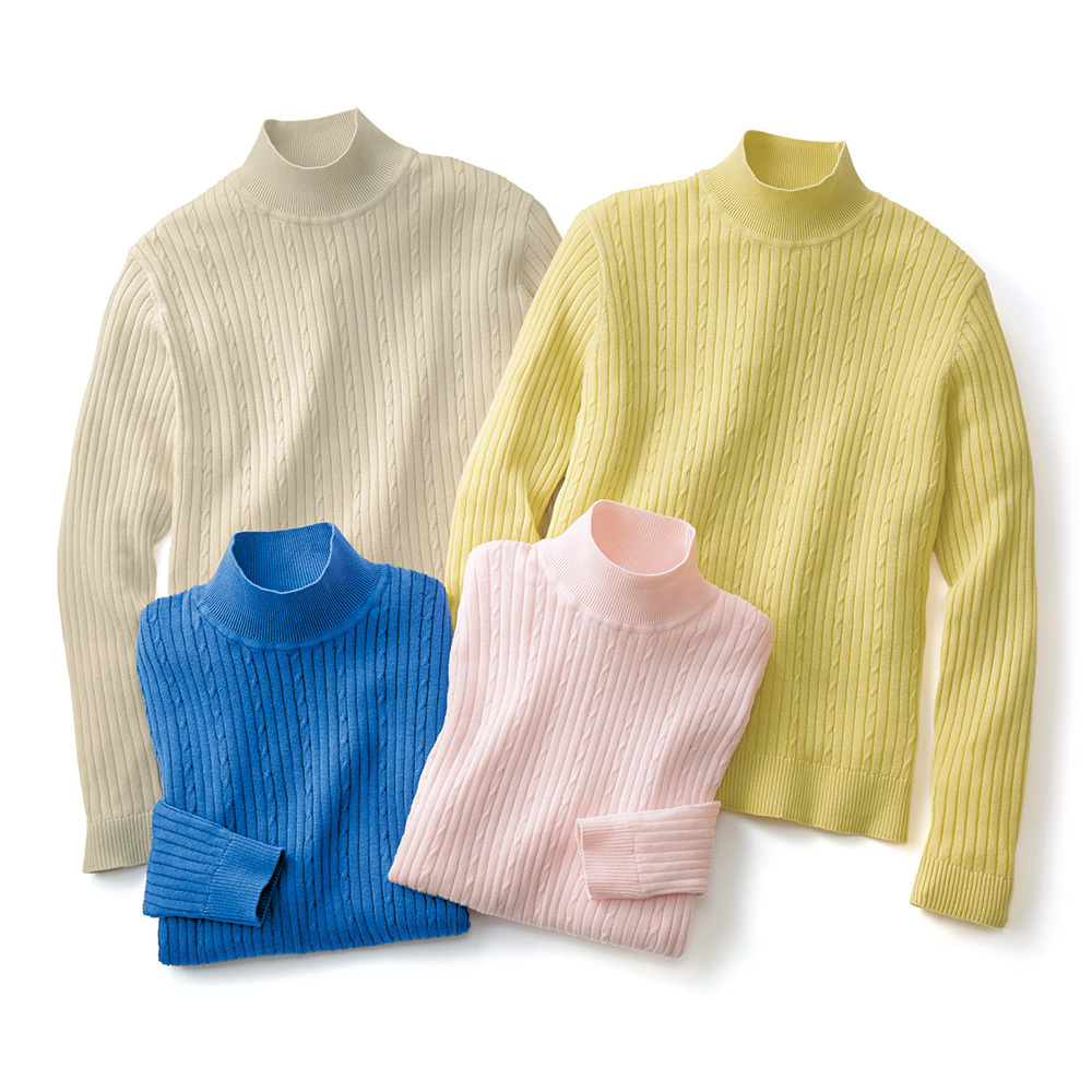 海島綿のハイネックプルオーバー