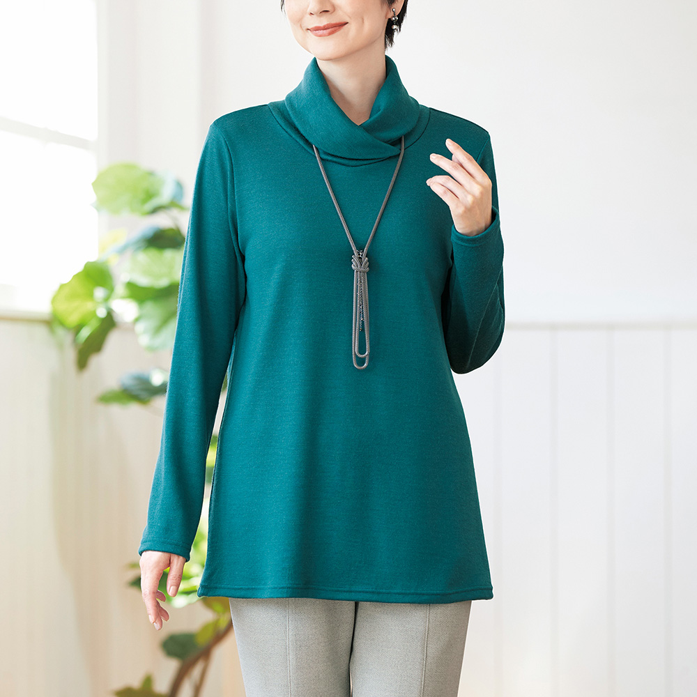 洗えるウール天竺ドレープ襟チュニック