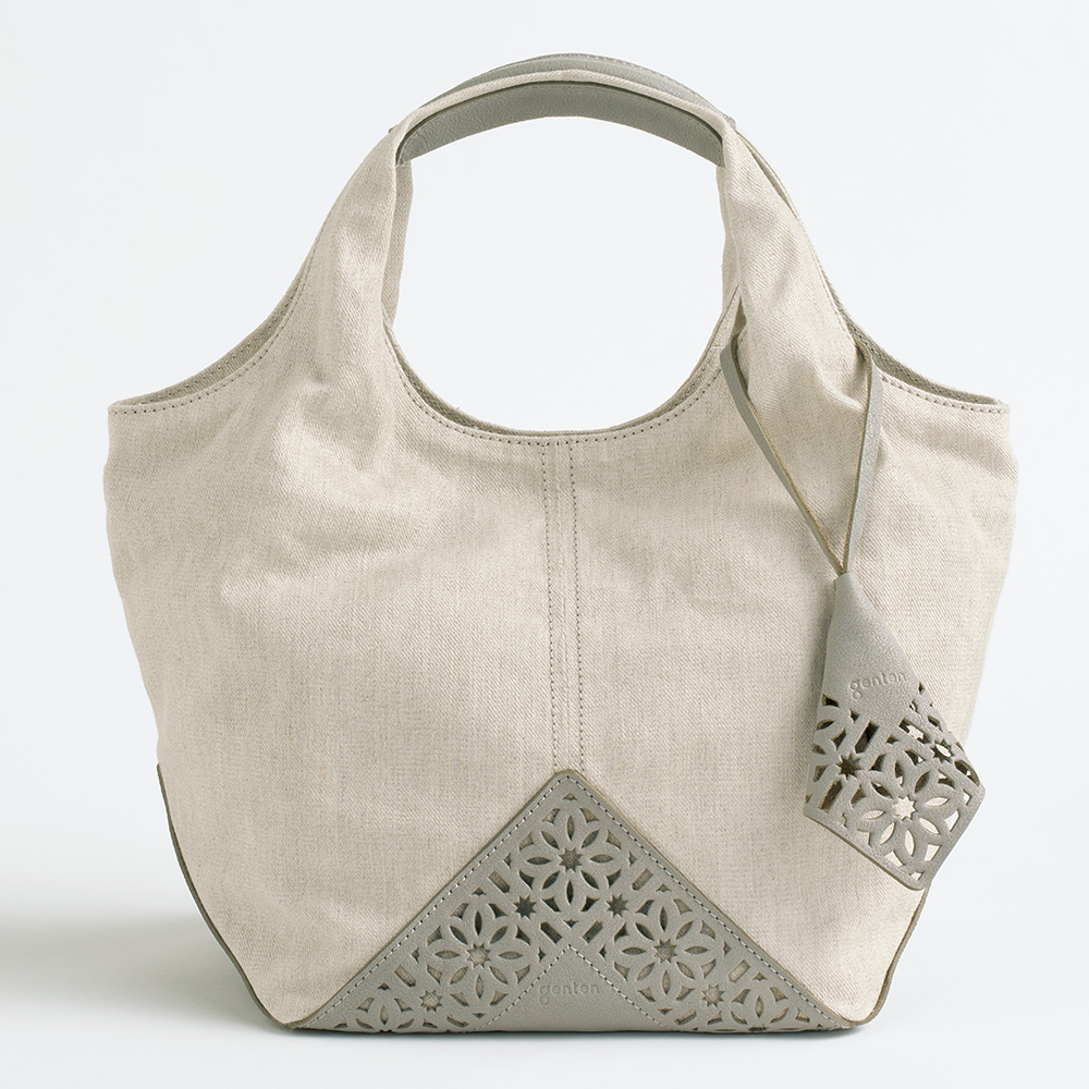 ゲンテン コットンリネン・レザー使いハンドバッグ | ライトアップ  