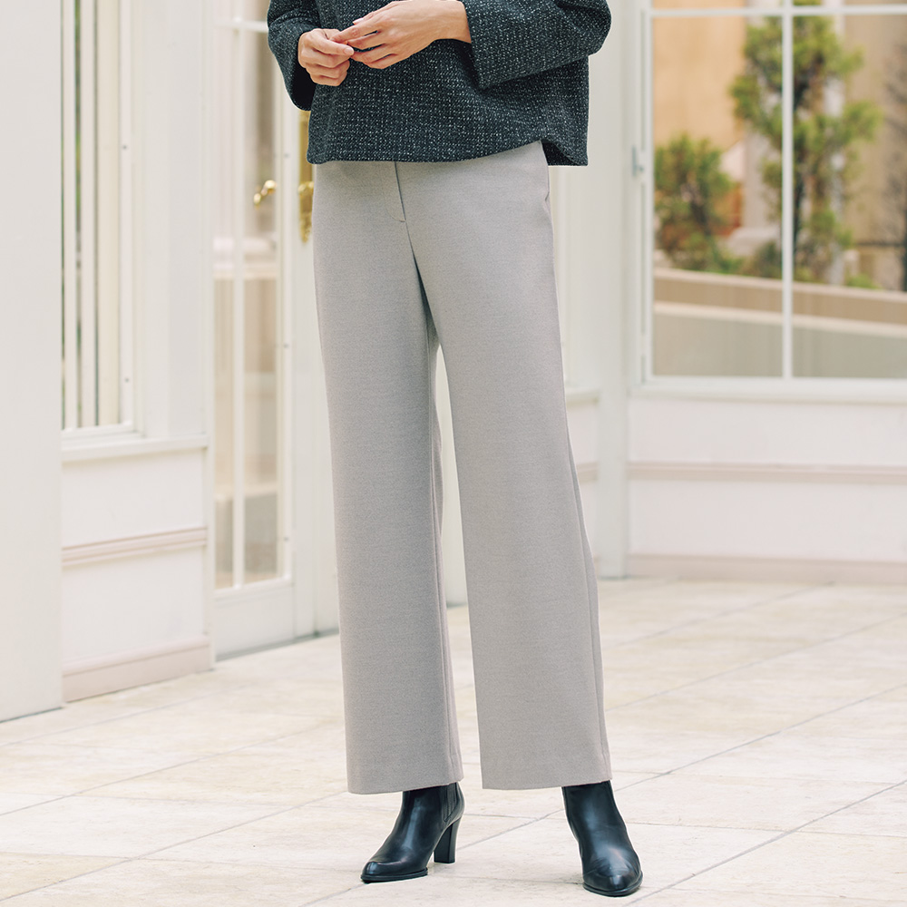 両面起毛ストレートセミワイドパンツ