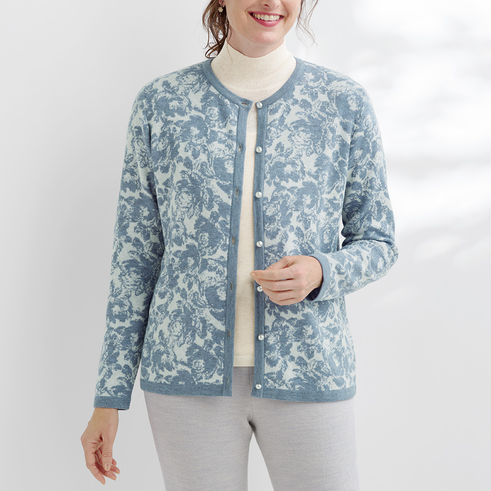 ウォッシャブルメリノウールジャカードカーディガン