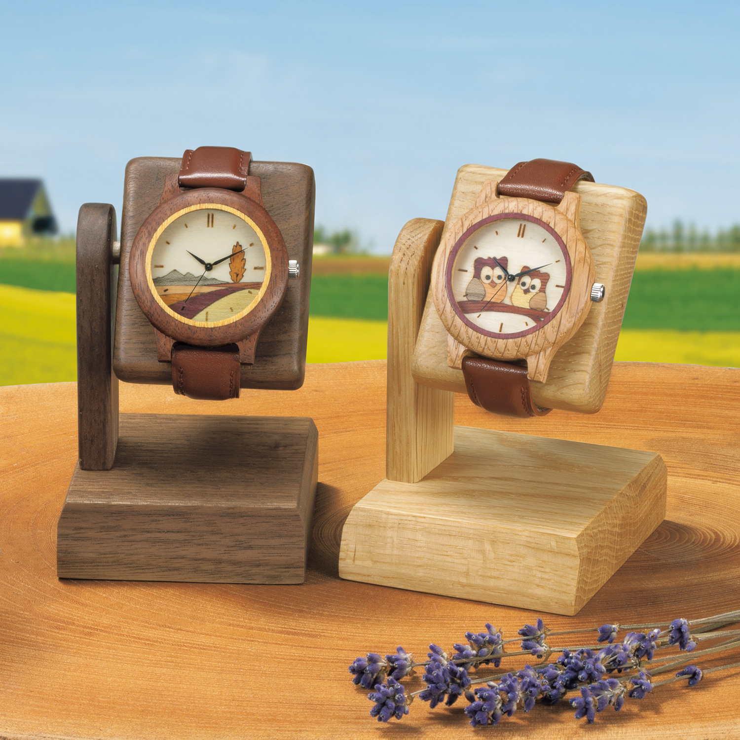 工房ペッカー 天然木の腕時計／寄木絵／ウオッチスタンド付 | ライトアップオンラインストア