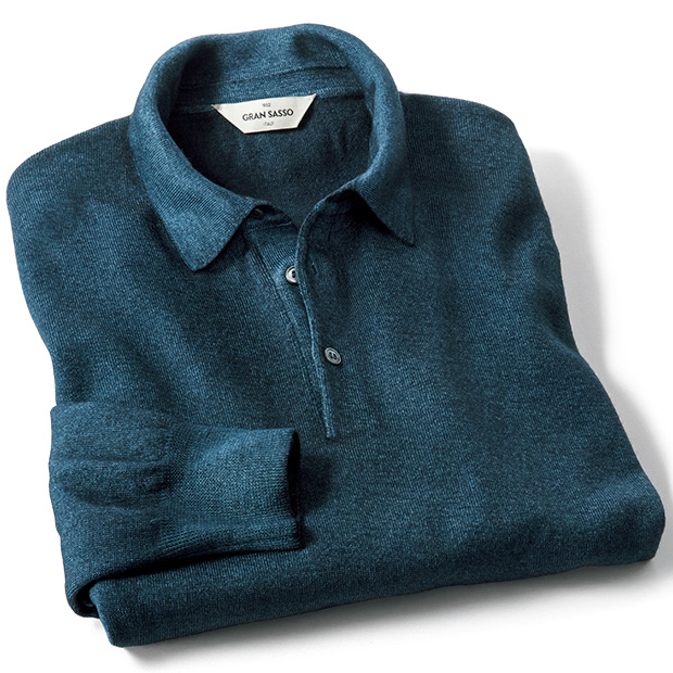 ガーメントダイ･メリノウールニットポロシャツ