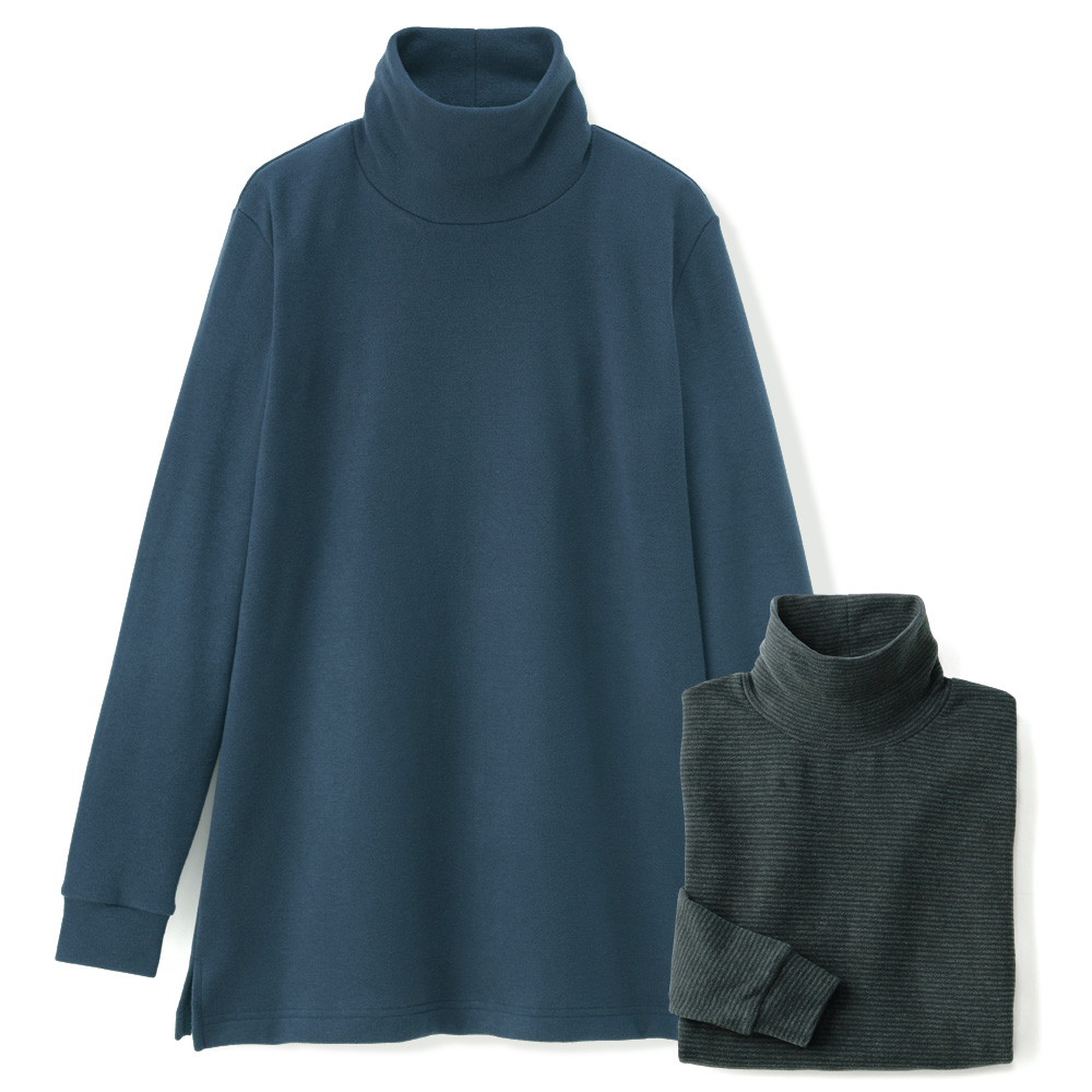 ソフトサーモαオフタートルプルオーバー／2色組