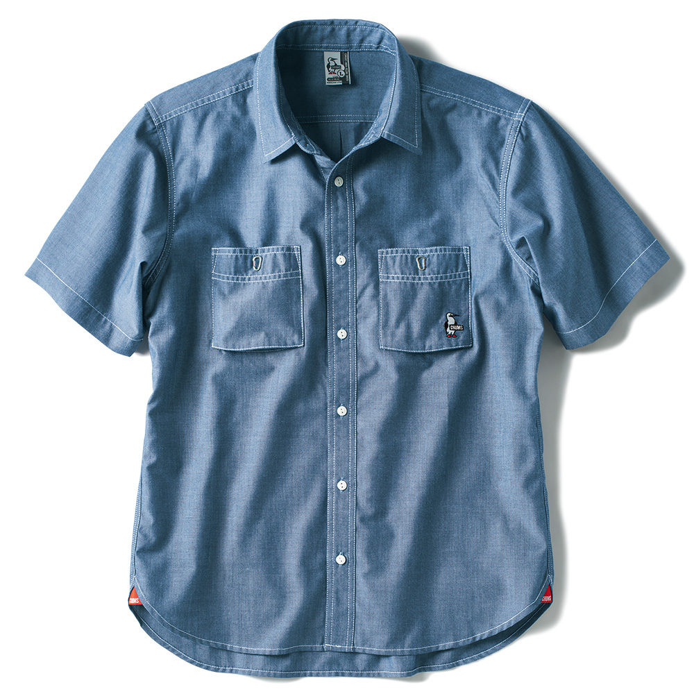 先染めシャンブレー半袖シャツ