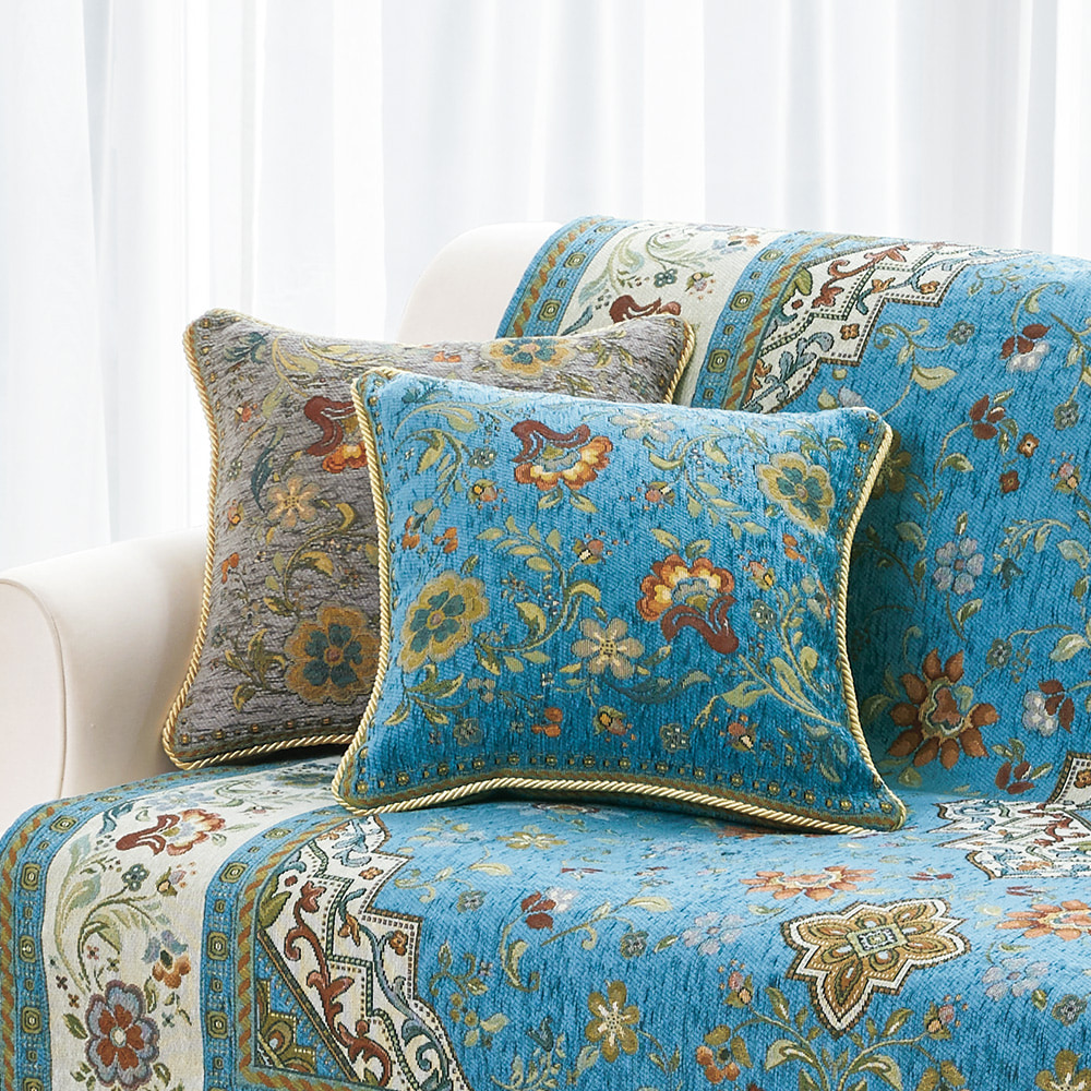 イタリア製ジャカード織クッション／同色2個組