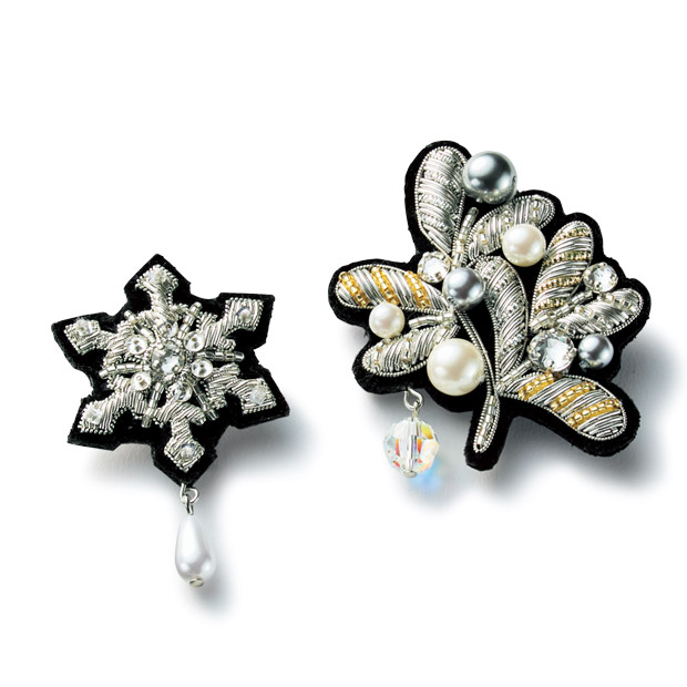 ヤドリギ＆スノークリスタル／ブローチセット