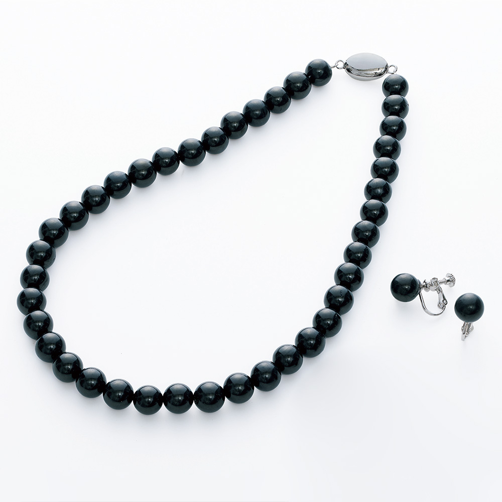 天然ジェットネックレス＆イヤリング／ピアス