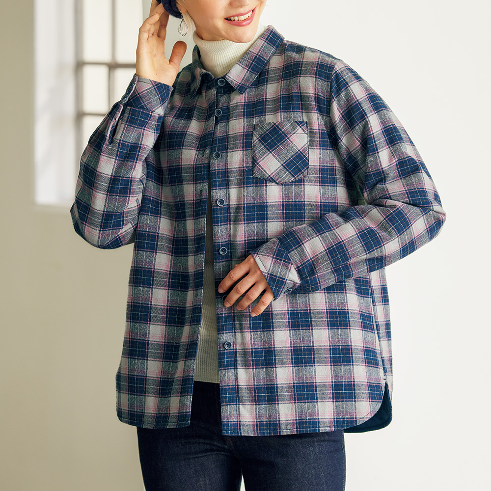 機能中わた入りチェックオーバーシャツ