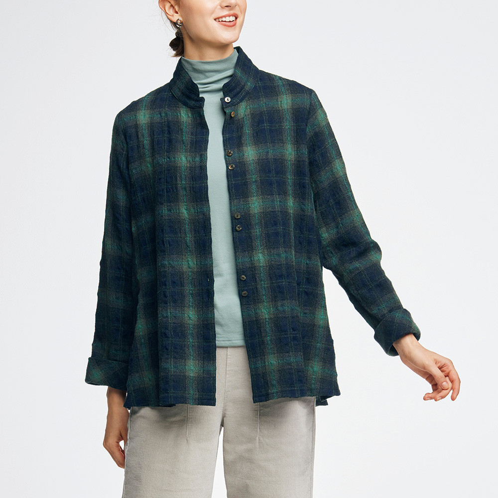 ウール混チェックブラウス