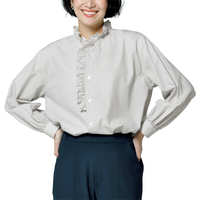 ストライプフリルカラーシャツ