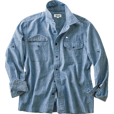 大人のブリーチドダンガリー七分袖シャツ／メンズ