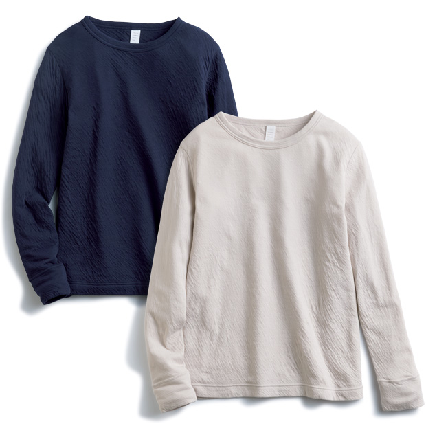 接結ふんわりコットンクルーネックプルオーバー／2色セット