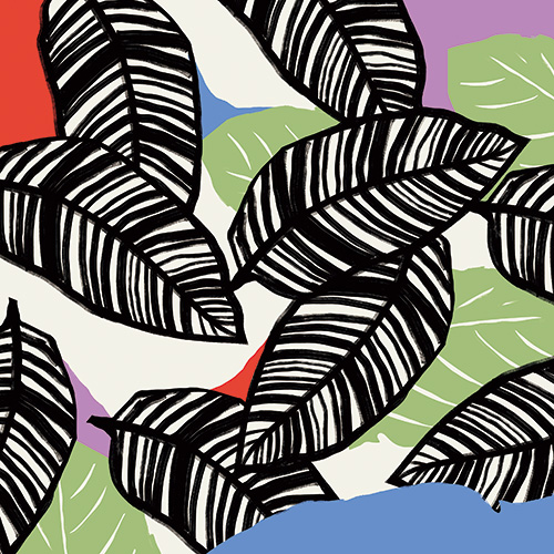 リング付きコットンシルクミニスカーフ／ボタニカル