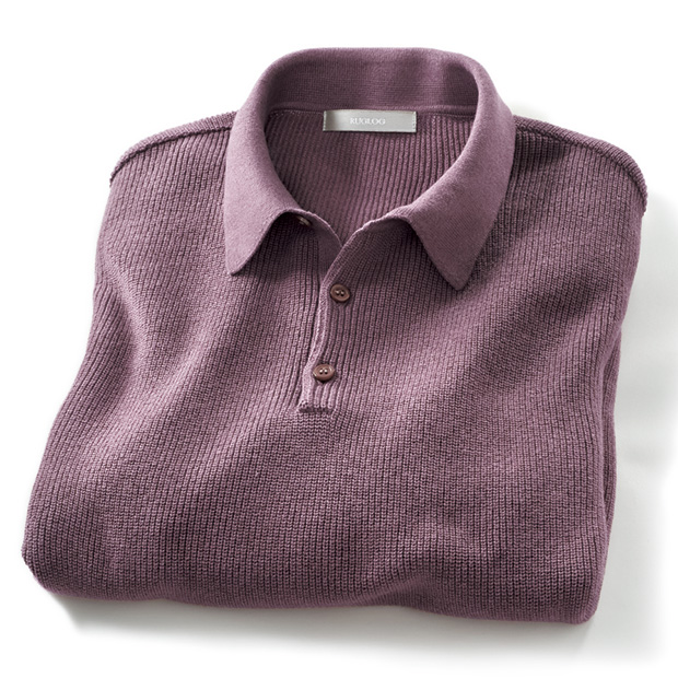 洗えるカシミヤ混・片畦ニットポロシャツ