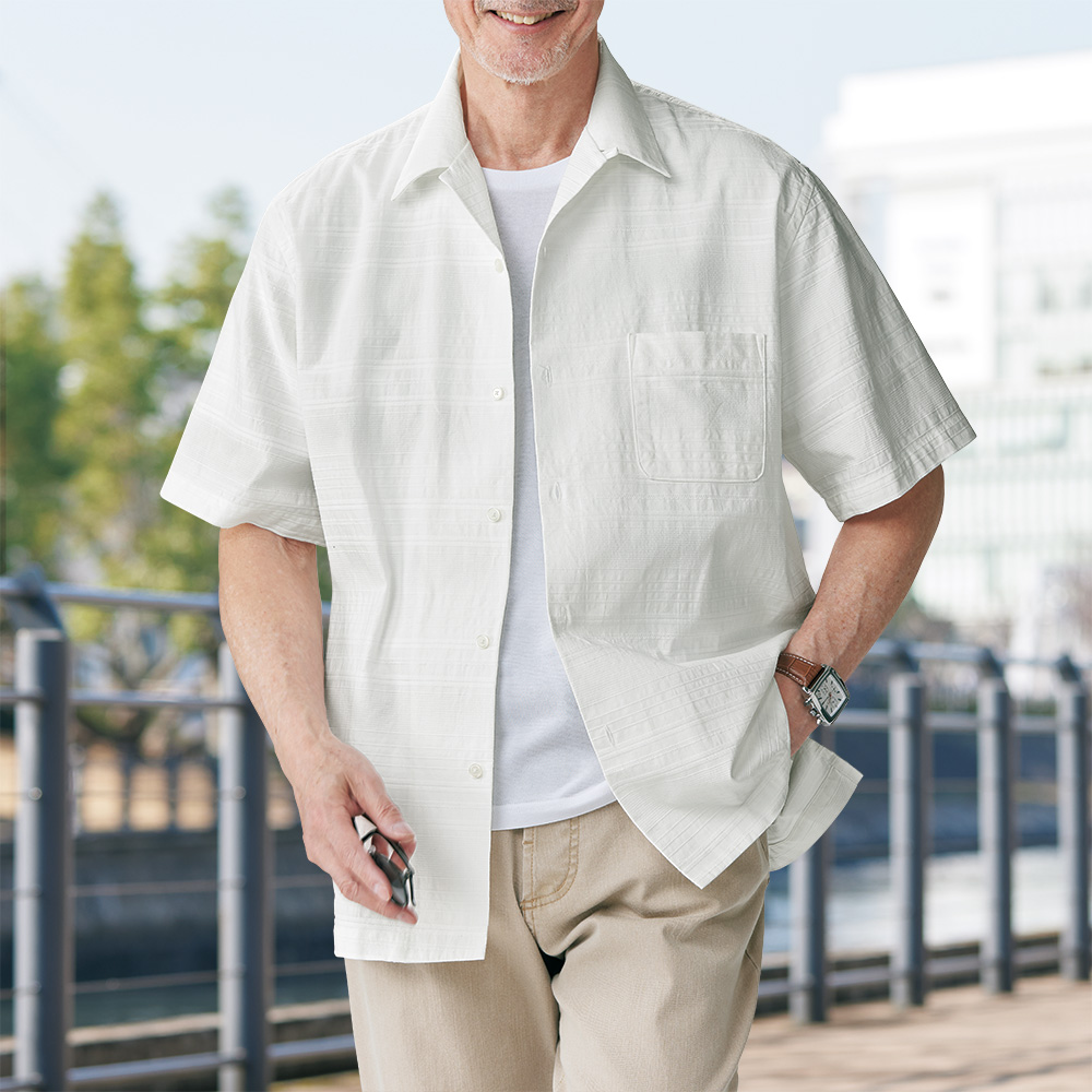 播州織ドビーボーダーオーバーシャツ