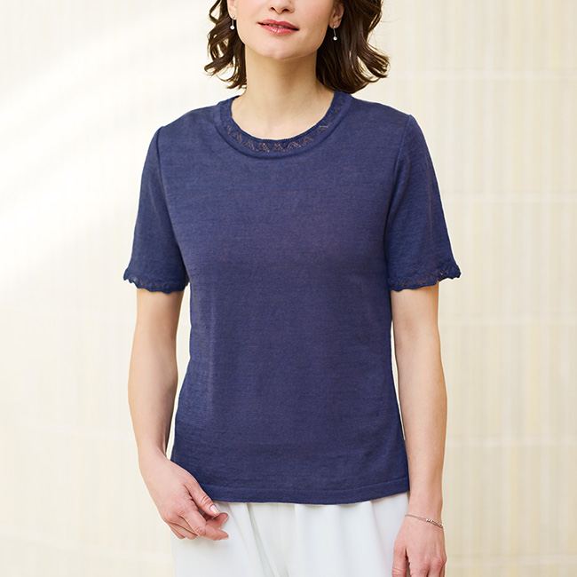 麻の透かし編みアンサンブル