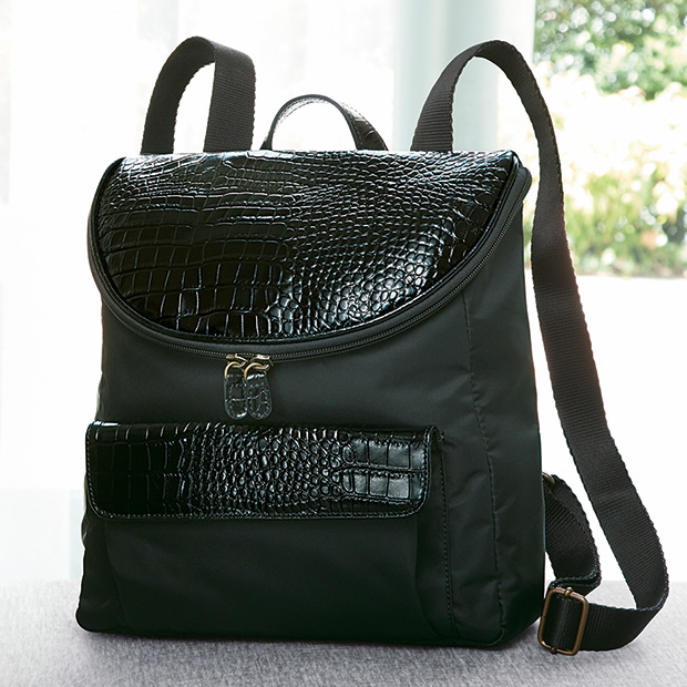 クロコ型押しレザー使いのナイロンリュック／当社限定モデル