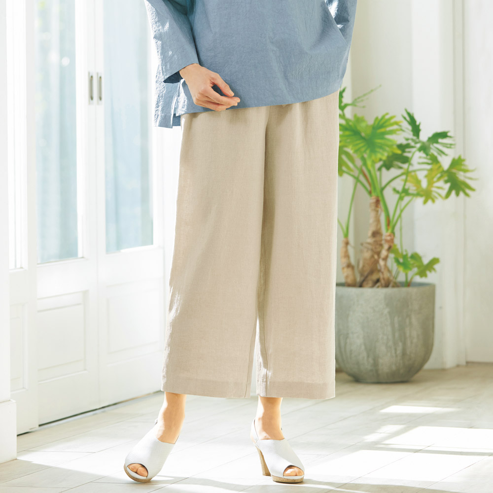 水撚り麻のワイドパンツ