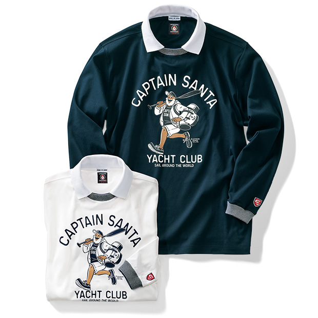 度詰めコットンスムース長袖ポロTシャツ