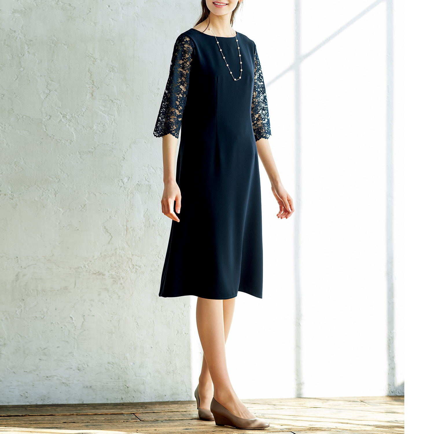 ブリアル ウォッシャブル 袖レースワンピース ライトアップオンラインストア