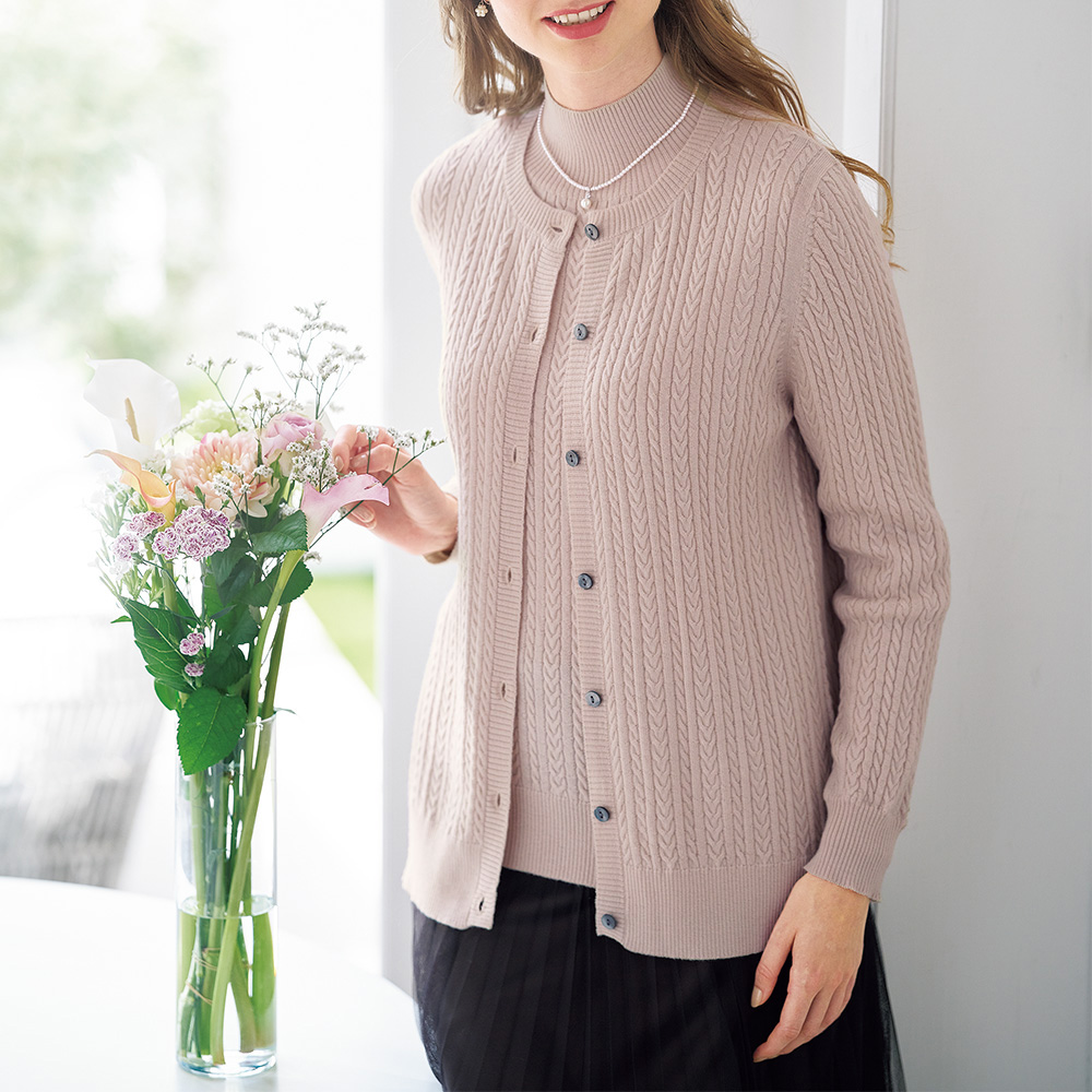 洗えるウールケーブル柄プルオーバー