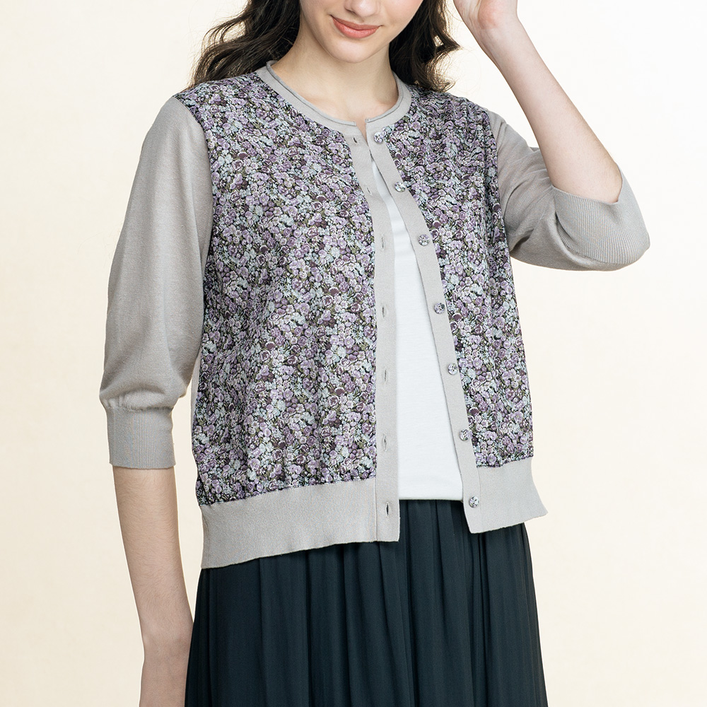 リバティプリント六分袖カーディガン