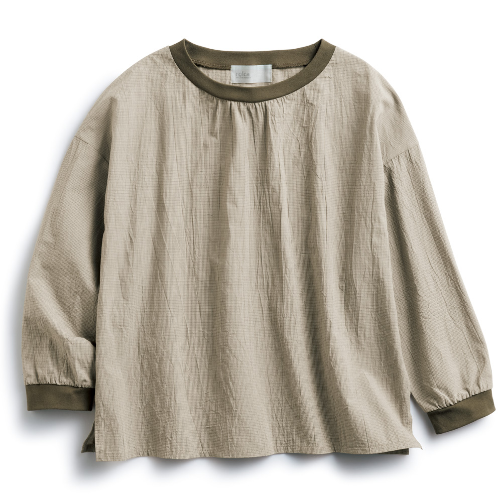 コットン先染めワッシャー九分袖プルオーバー