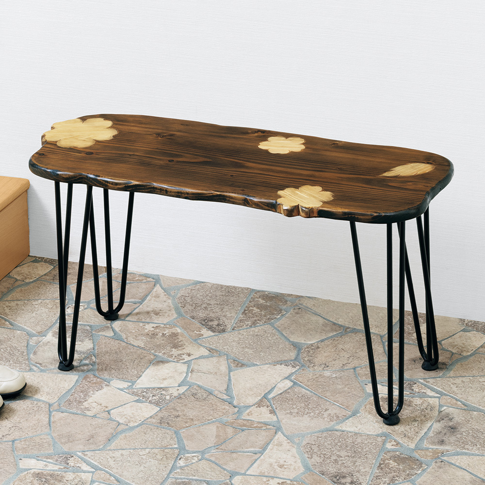 葉っぱと花の象嵌ベンチ/杉