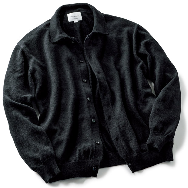 ウールモヘヤ混ポロ襟カーディガン