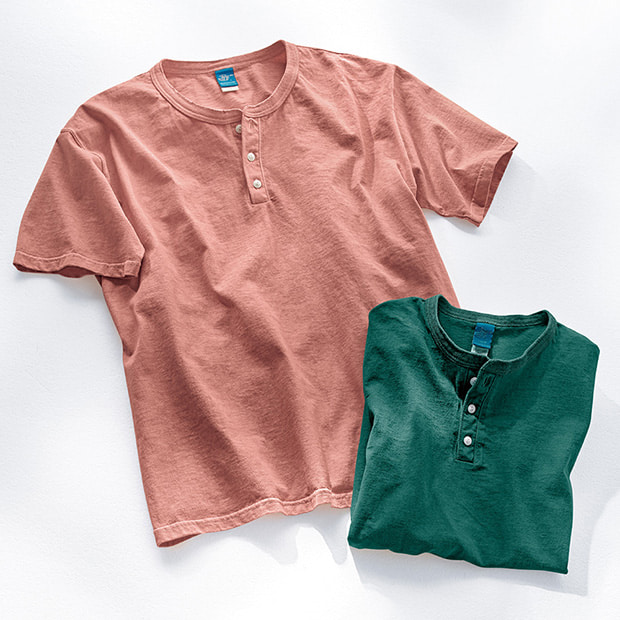 米綿ヘンリーネックTシャツ/2色セット