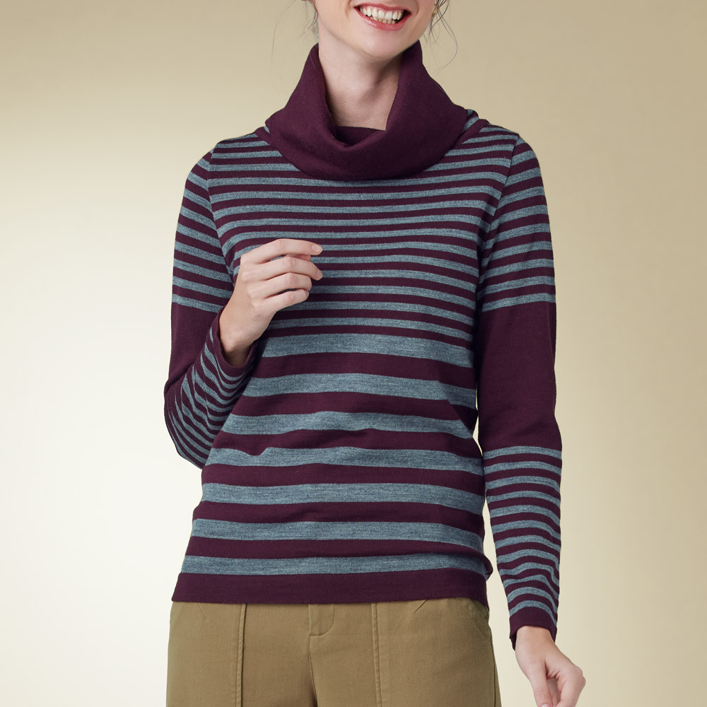 ウールボーダーオフタートルネックプルオーバー