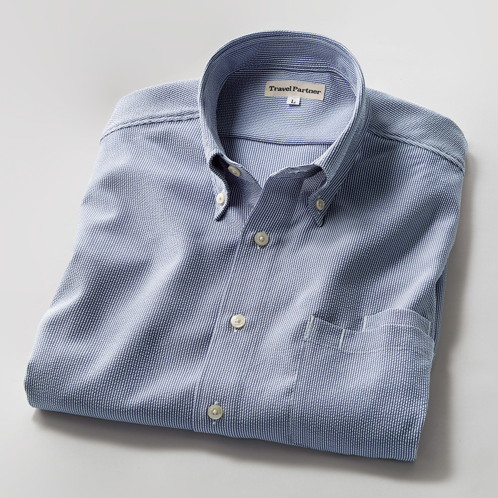 シワになりにくいシアサッカー長袖シャツ