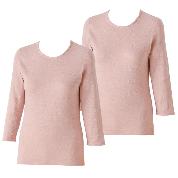 肌側起毛ふんわりあったかトップス八分袖（2枚組）